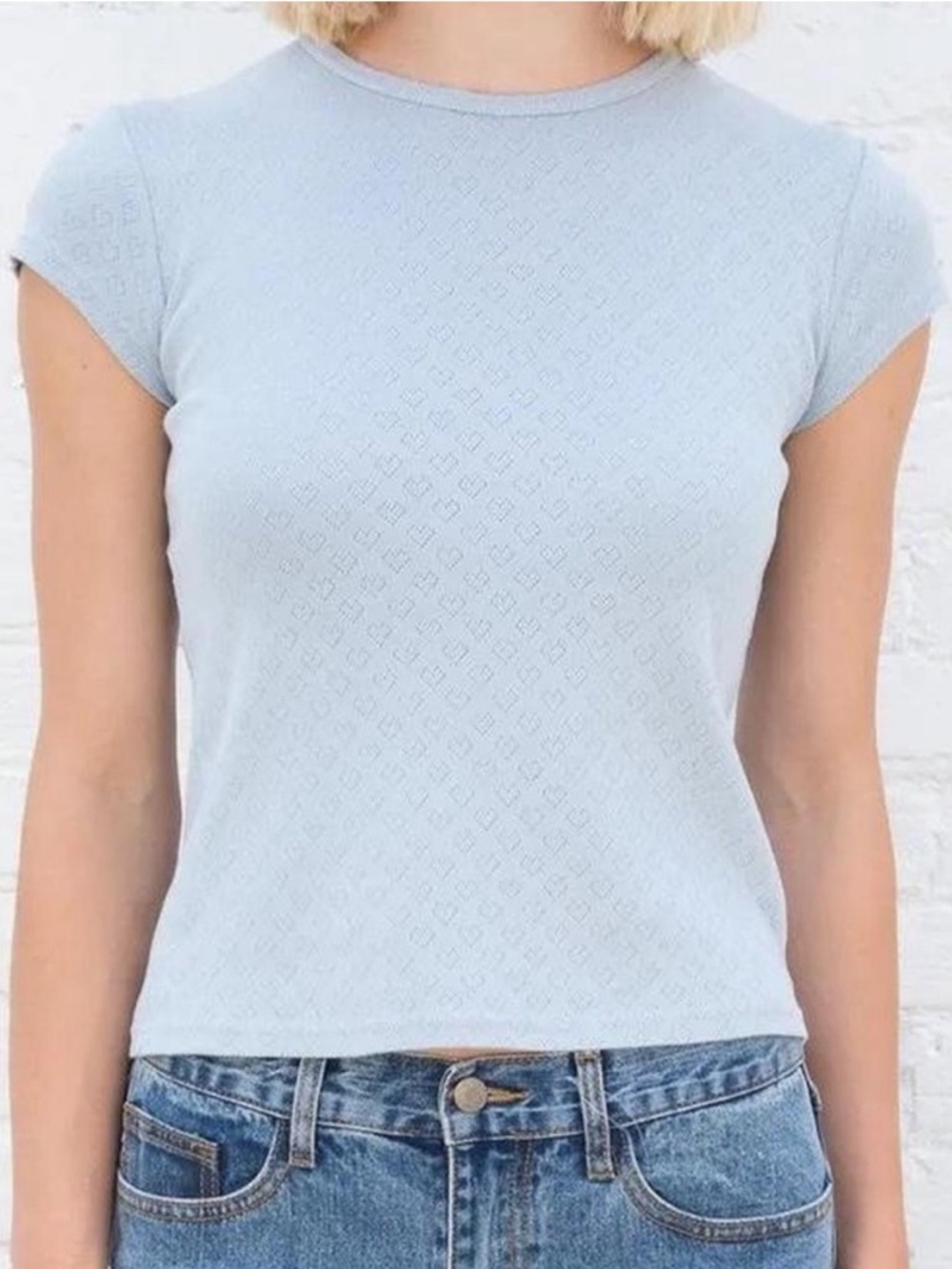 Brandy Melville Pale Blue Heart-Textured Tee